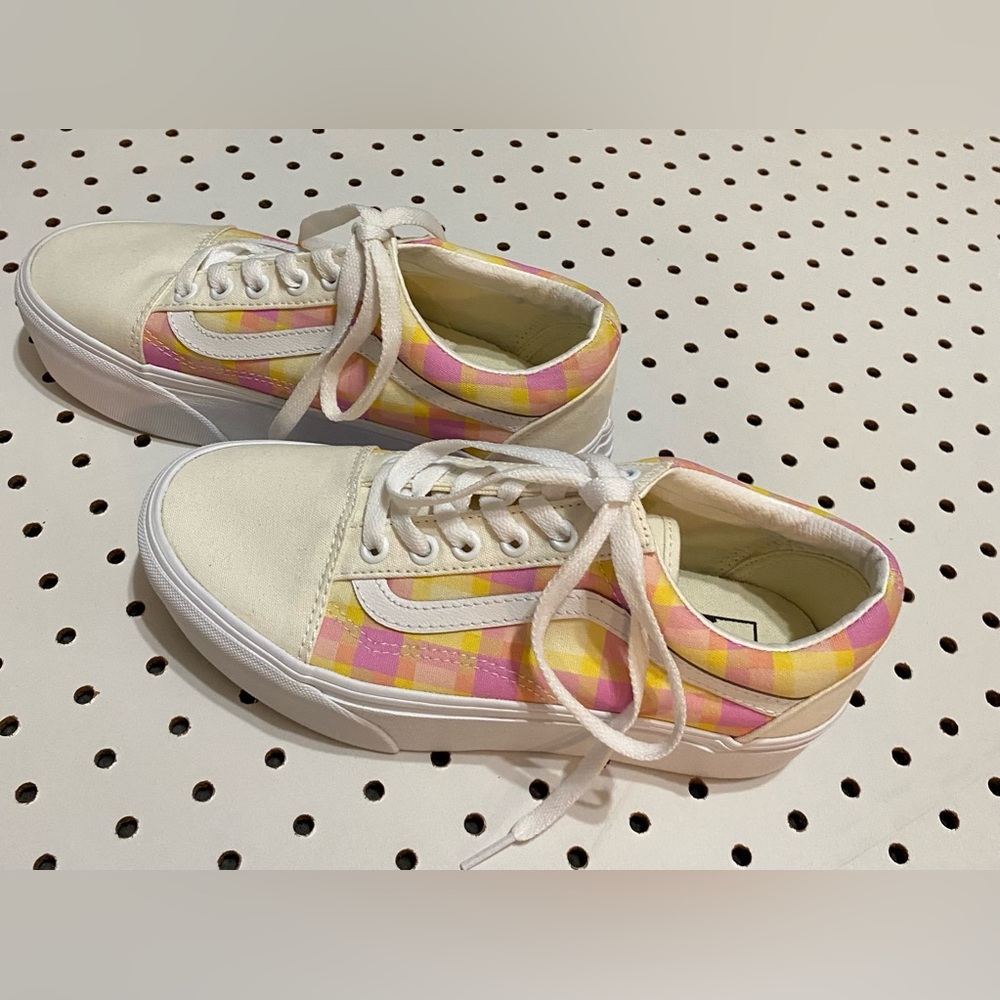 Vans Pink and Yellow Checkered Sneakers